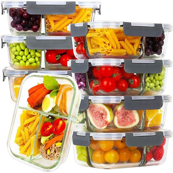 Bayco 8 Pack Glass Meal Prep Containers 3 Compartment, - Simply Health MKT